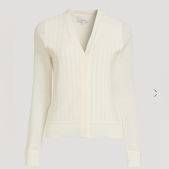 3.1 Phillip Lim Crepe Cotton Lace V-Neck Cardigan Size Small - Picture 1 of 9